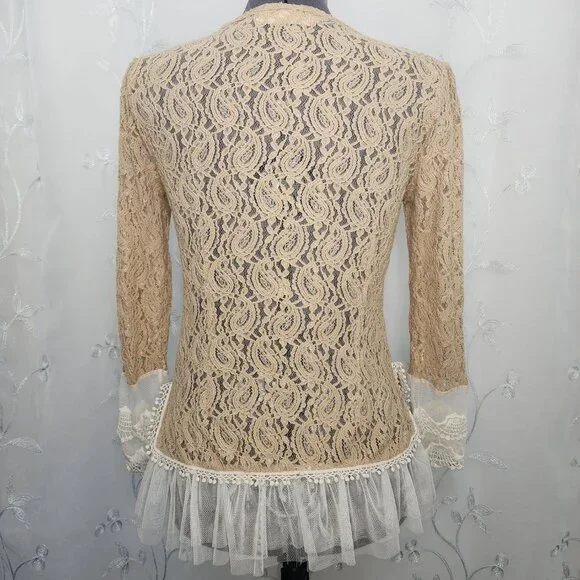 A'Reve Lace  Button-up Cardigan/Blouse with Ruffled Accent - Picture 3 of 11
